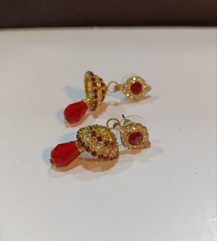 Dazzling Red Stone Chandelier Bell Earrings with Studs image 8