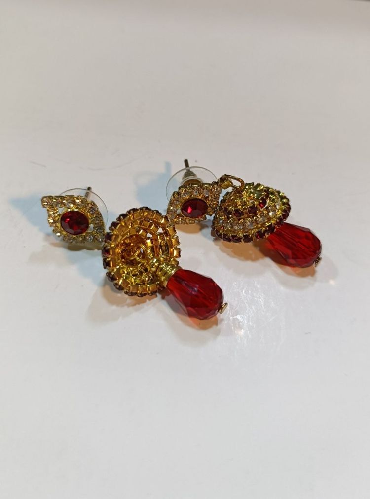 Dazzling Red Stone Chandelier Bell Earrings with Studs image 2