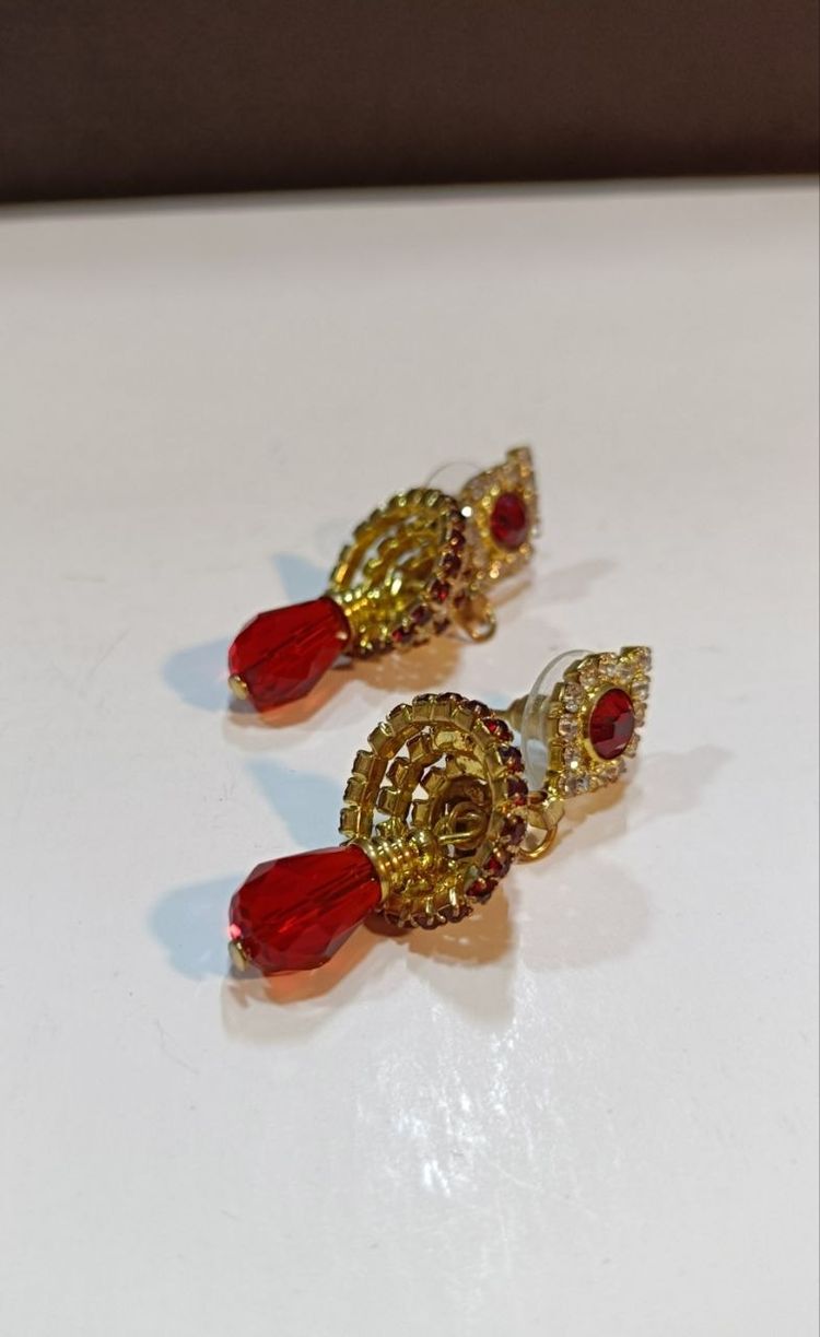 Dazzling Red Stone Chandelier Bell Earrings with Studs