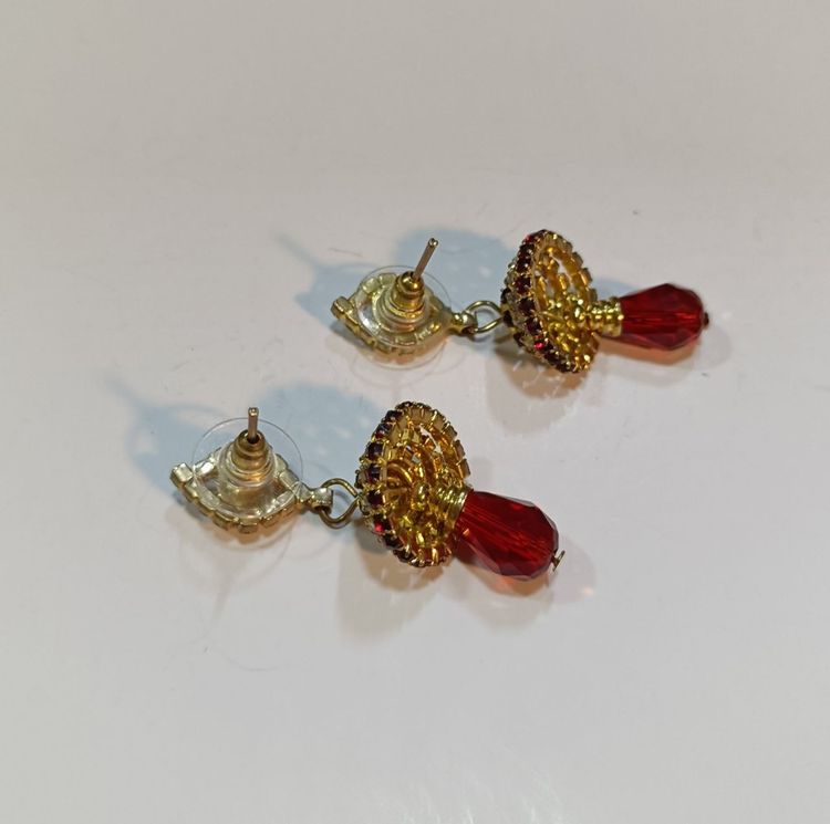 Dazzling Red Stone Chandelier Bell Earrings with Studs image 6