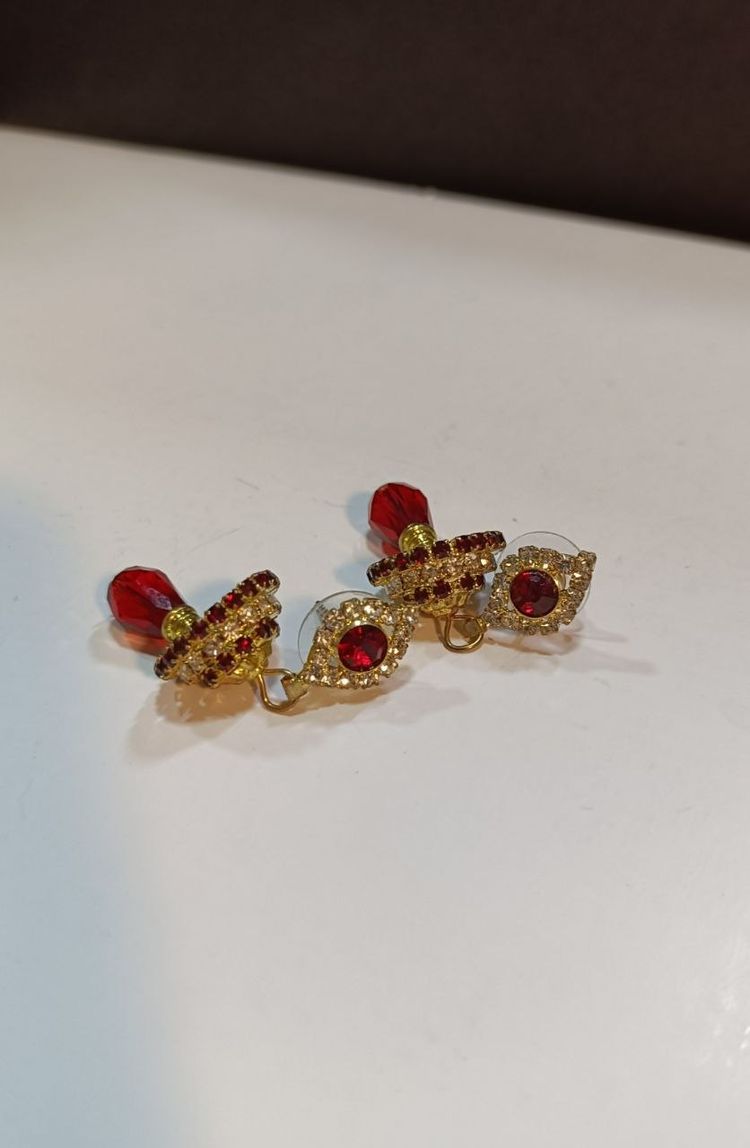 Dazzling Red Stone Chandelier Bell Earrings with Studs image 4
