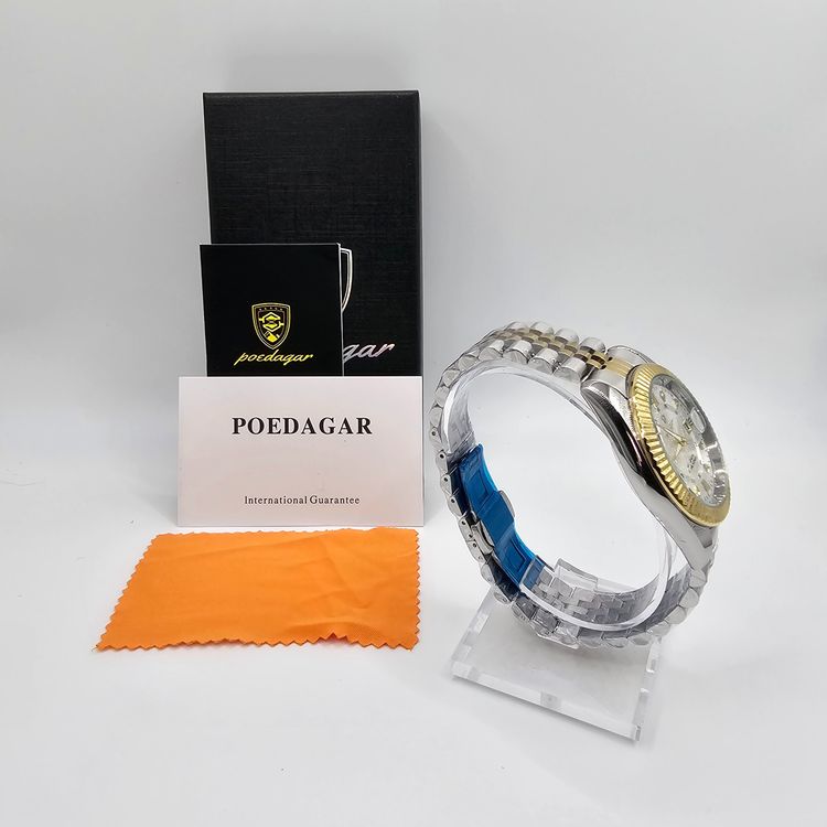 Silher dial Gold Bezel Roman Numerals Watch obraz 3
