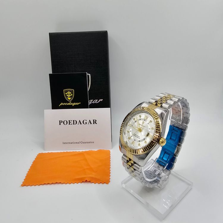 Silher dial Gold Bezel Roman Numerals Watch obraz 2