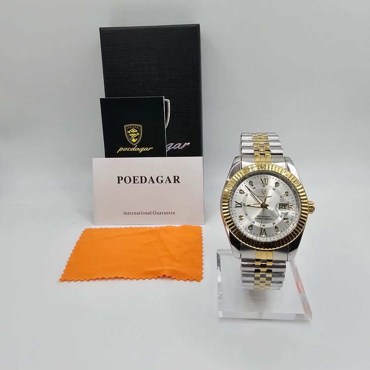 Silher dial Gold Bezel Roman Numerals Watch