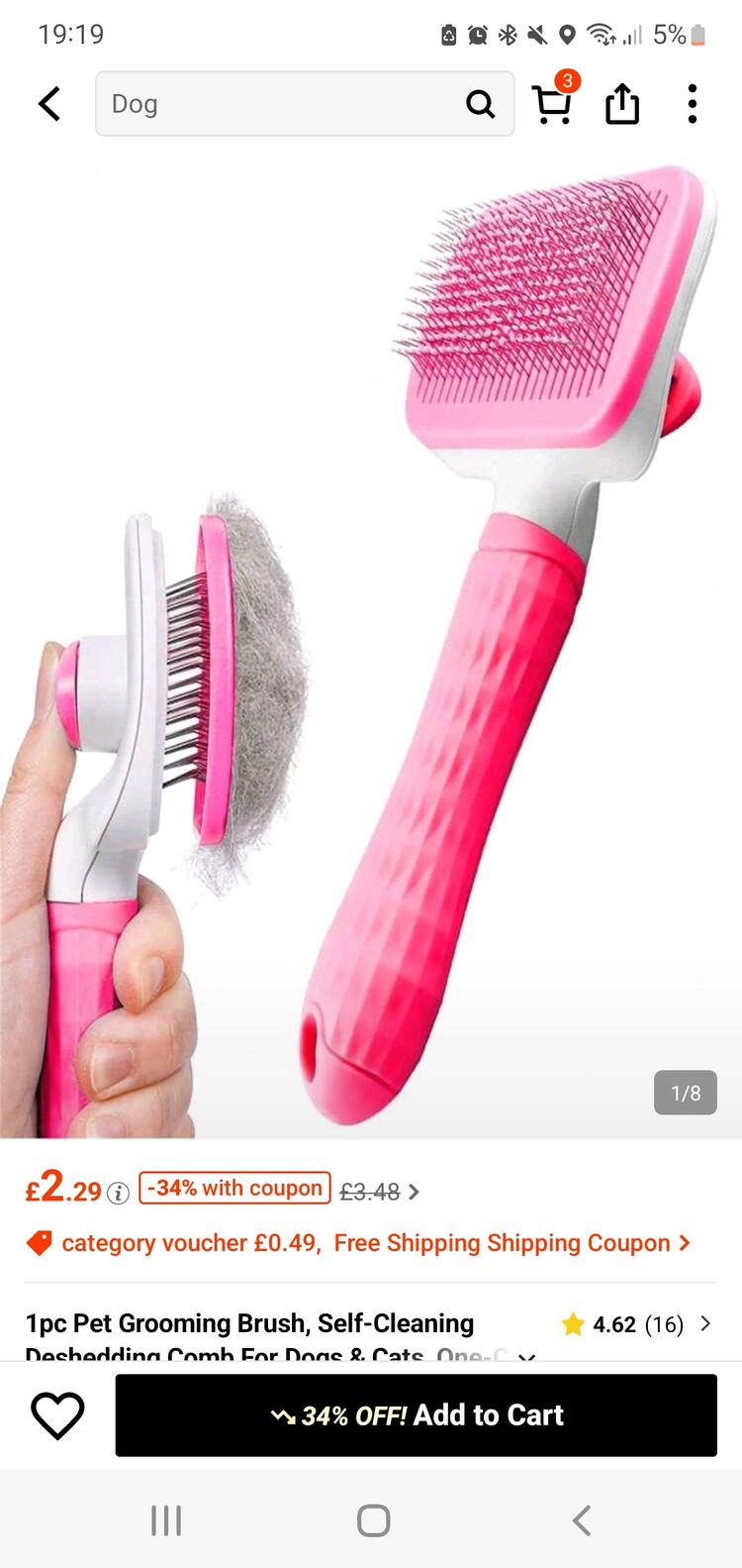 Pink Pet Grooming Brush obraz 1