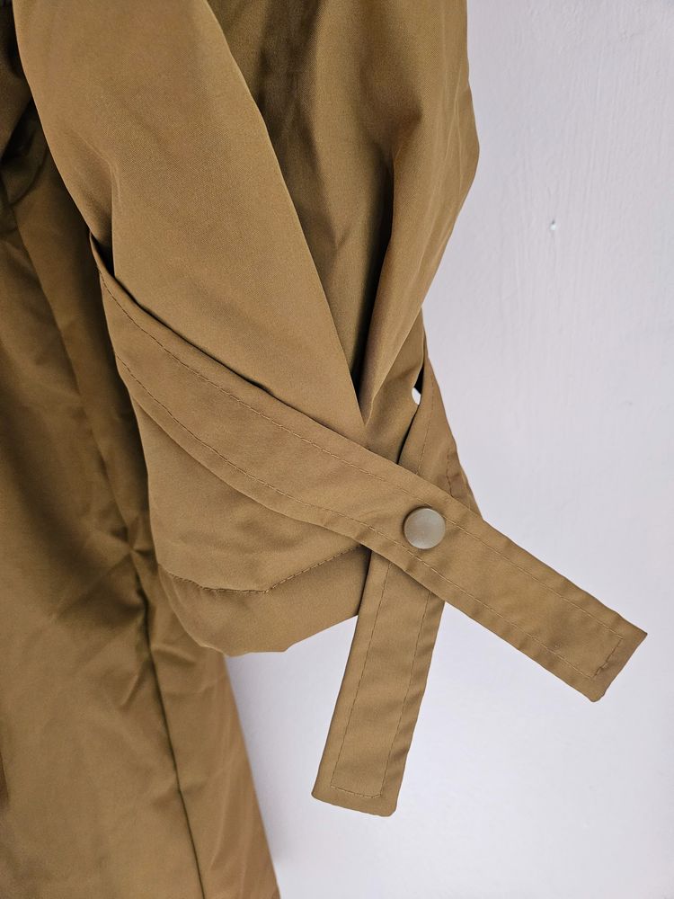 Brown Parka Coat With Faux Fur Hood obraz 6