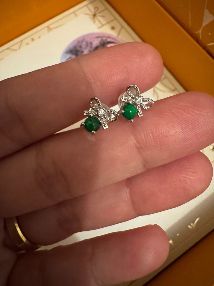 Other Silver Bow Earrings With Green Stones product image