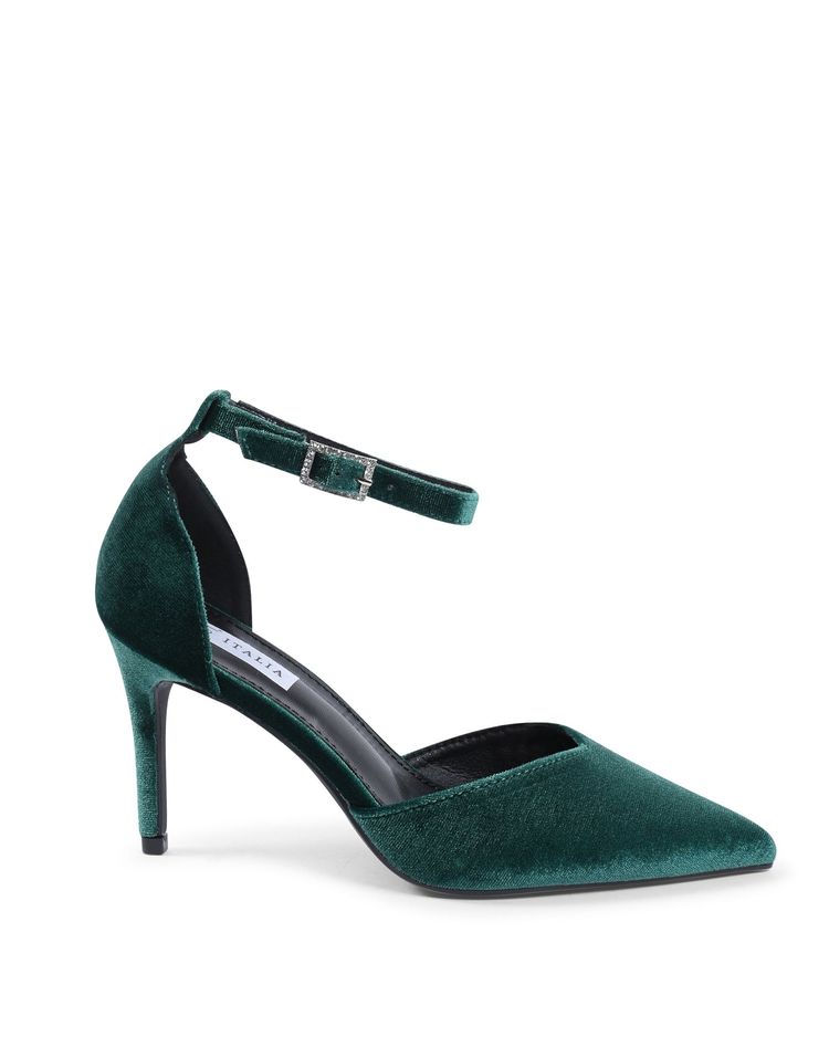 Green Velvet High Heel Shoes With Ankle Strap F0110 VERDE