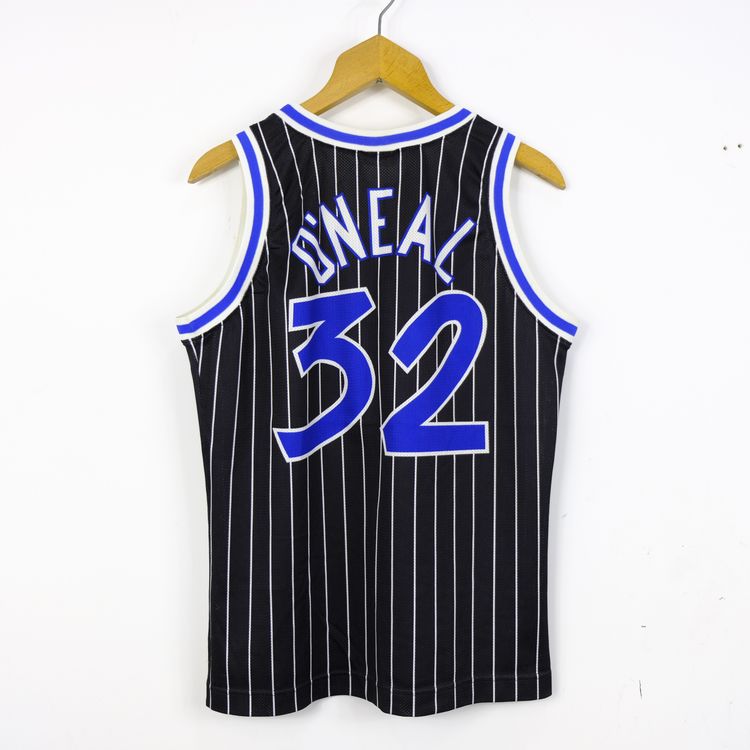 Black Pinstripe Basketball Jersey With Number 32 And Name O'Neal