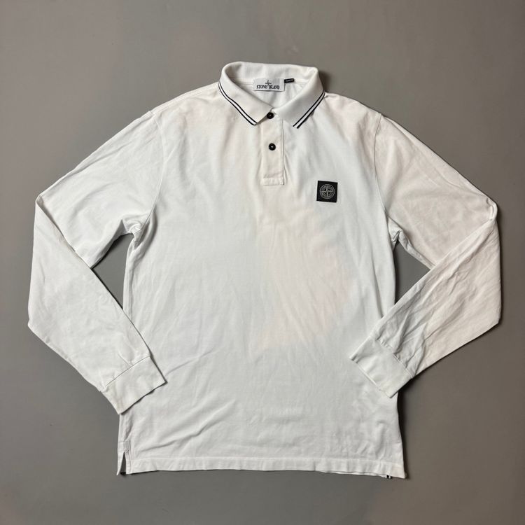 Stone Island White Long Sleeve Polo Shirt - XL