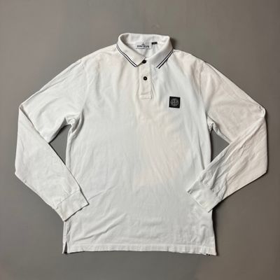 Stone Island White Long Sleeve Polo Shirt - XL