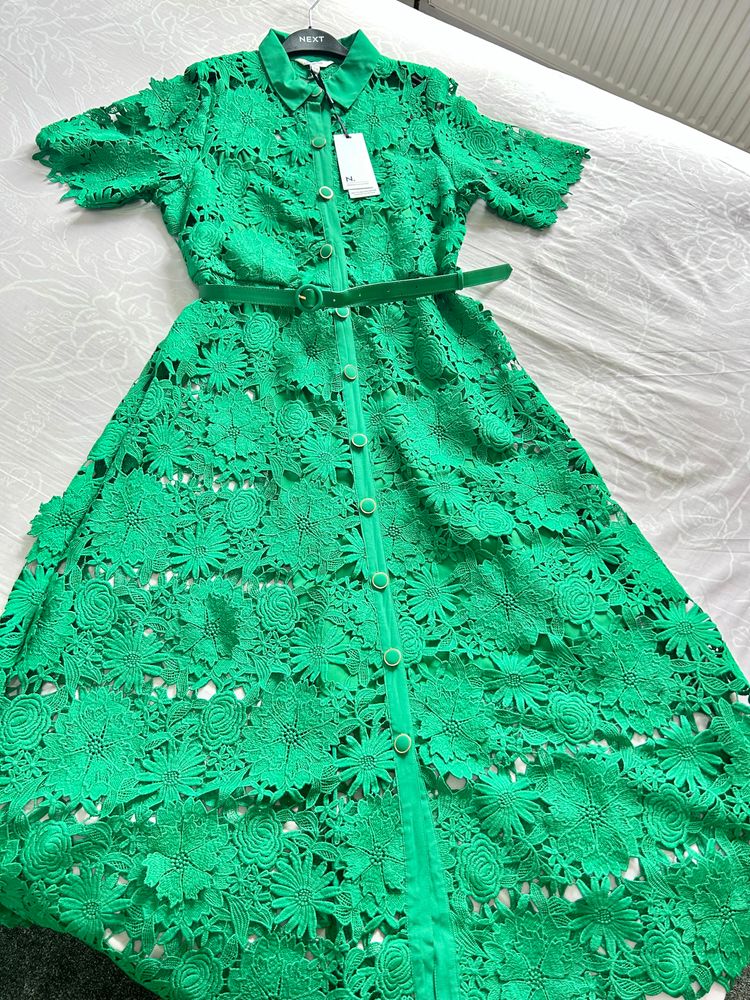 Next Green Lace Dress With Belt 8