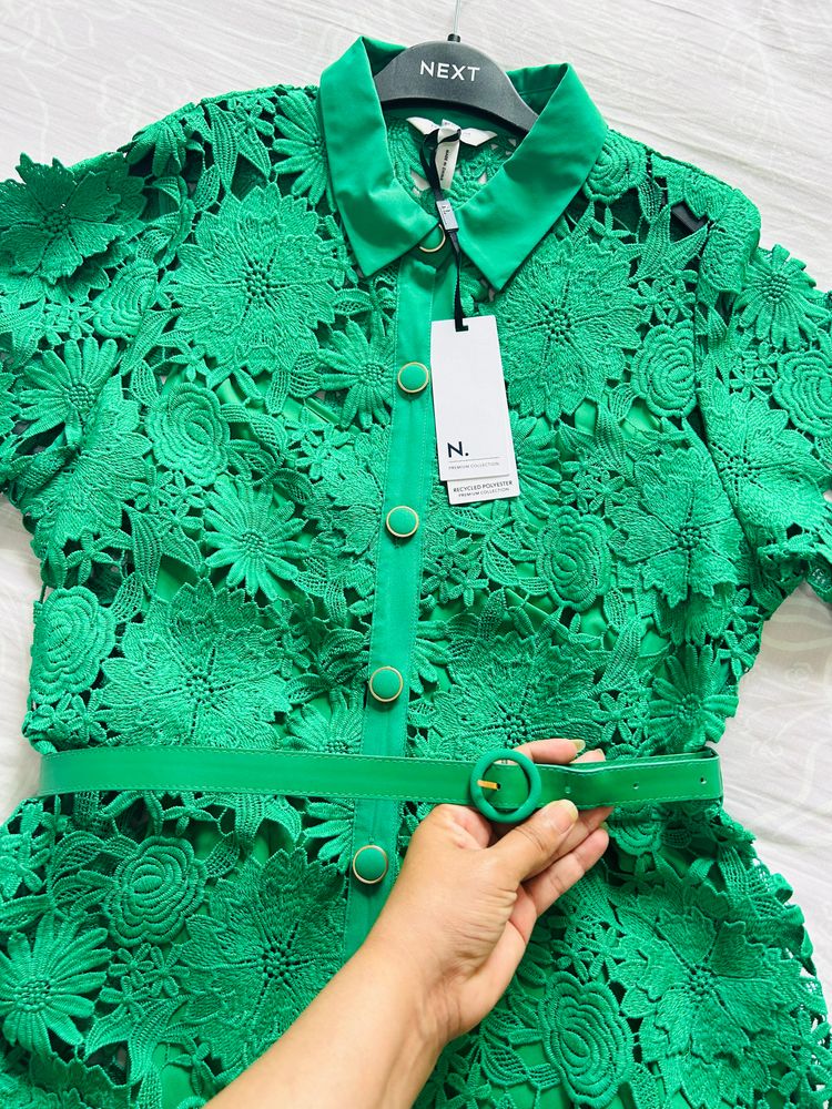 Next Green Lace Dress With Belt 6