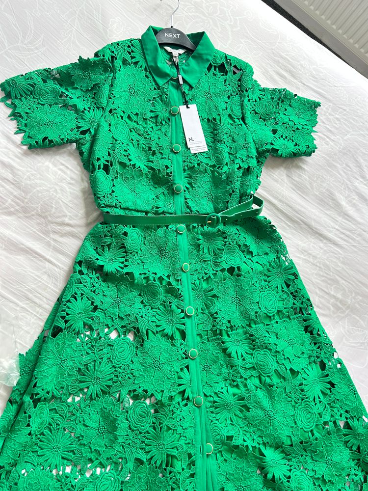 Next Green Lace Dress With Belt 5