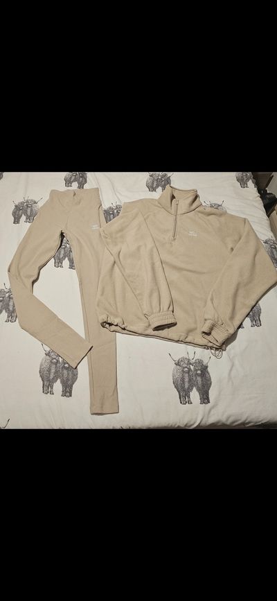 Adidas Fleece Jacket And Ribbed Leggings Set size xs