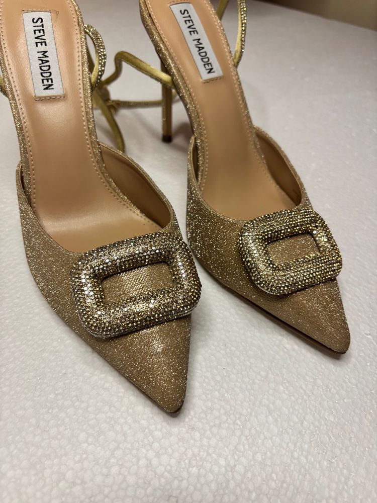 9 Steve Madden glam mobwife stiletto Gold Glitter Slingback Heels image 1