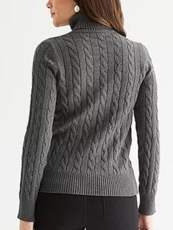 St. John'S Bay Grey Cable Knit Turtleneck Sweater image 2