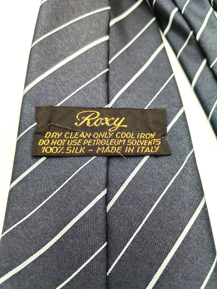Cravatta Vintage ROXY 100% Seta Blu Righe Celesti 9cm Made in Italy Luxury Tie 5