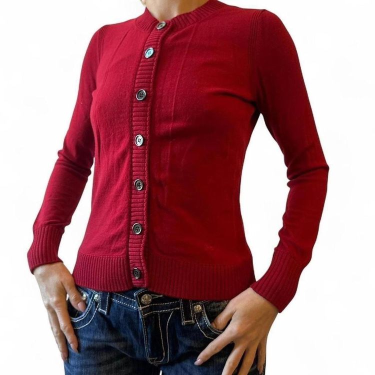 Burberry Y2K Vintage Burberry Red Button-Up Cardigan Sweater size S product image