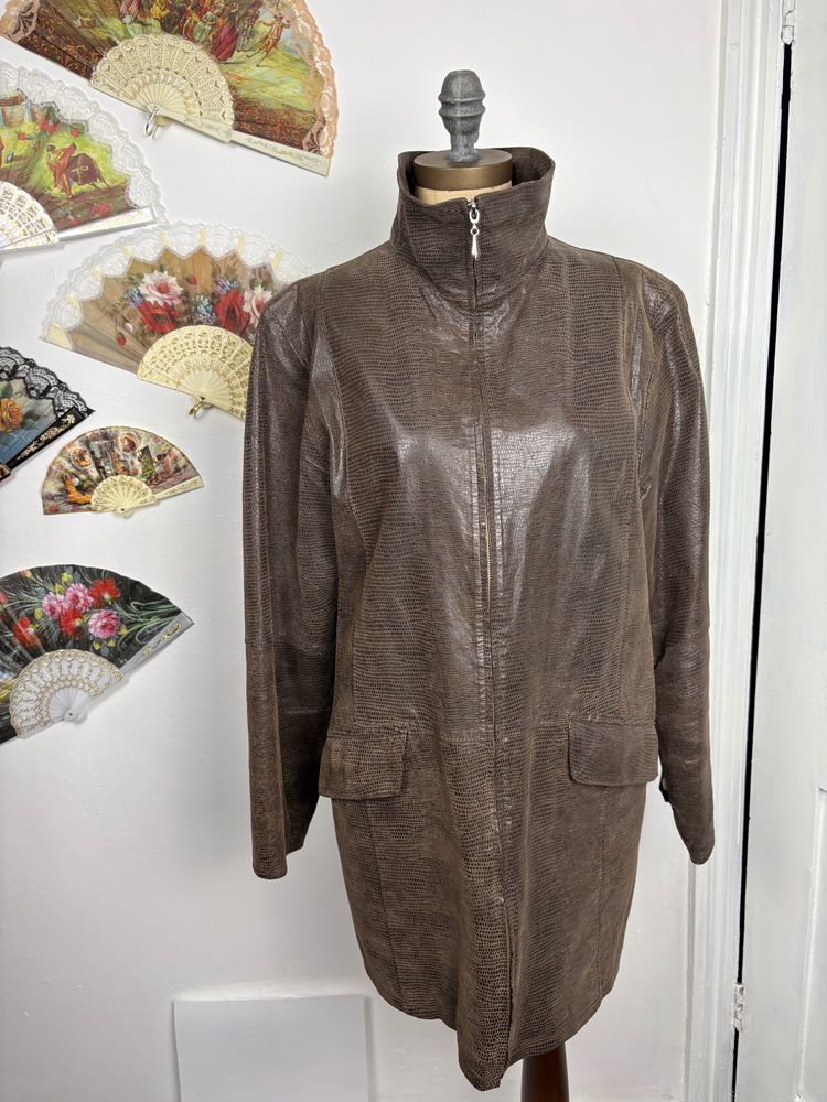 Vintage 80s/90s Lizard skin effect Leather zip up coat