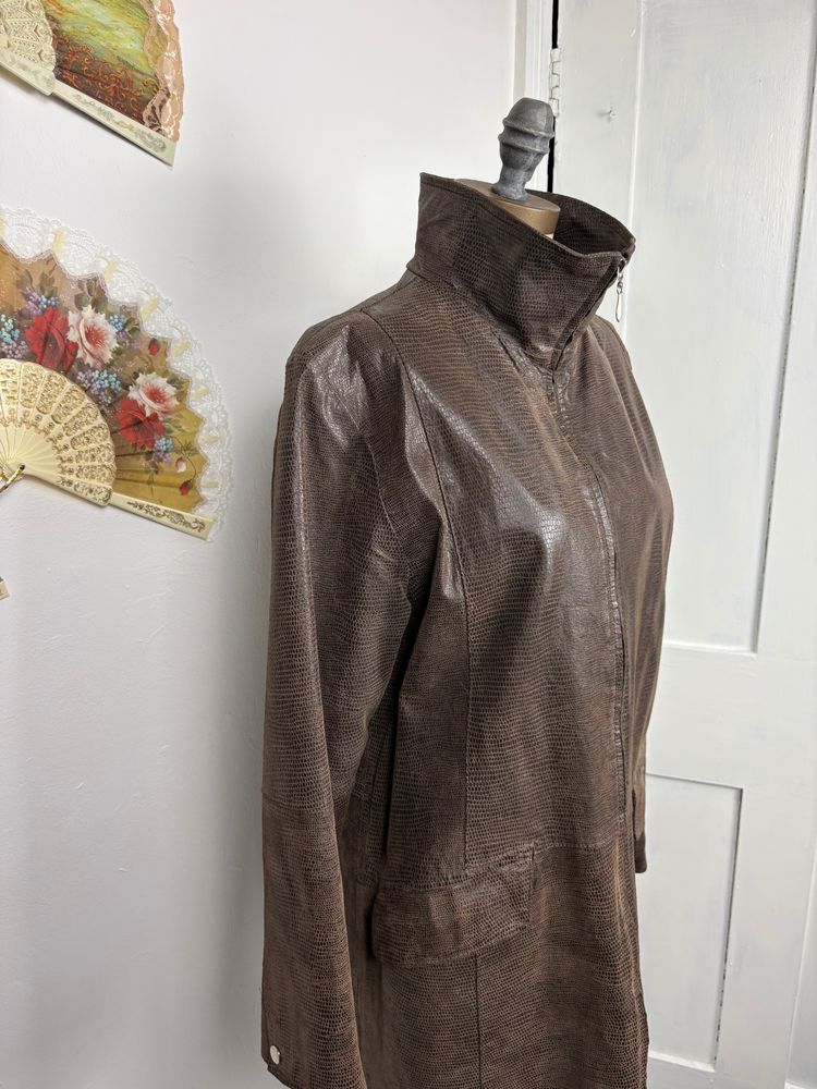 Vintage 80s/90s Lizard skin effect Leather zip up coat 5