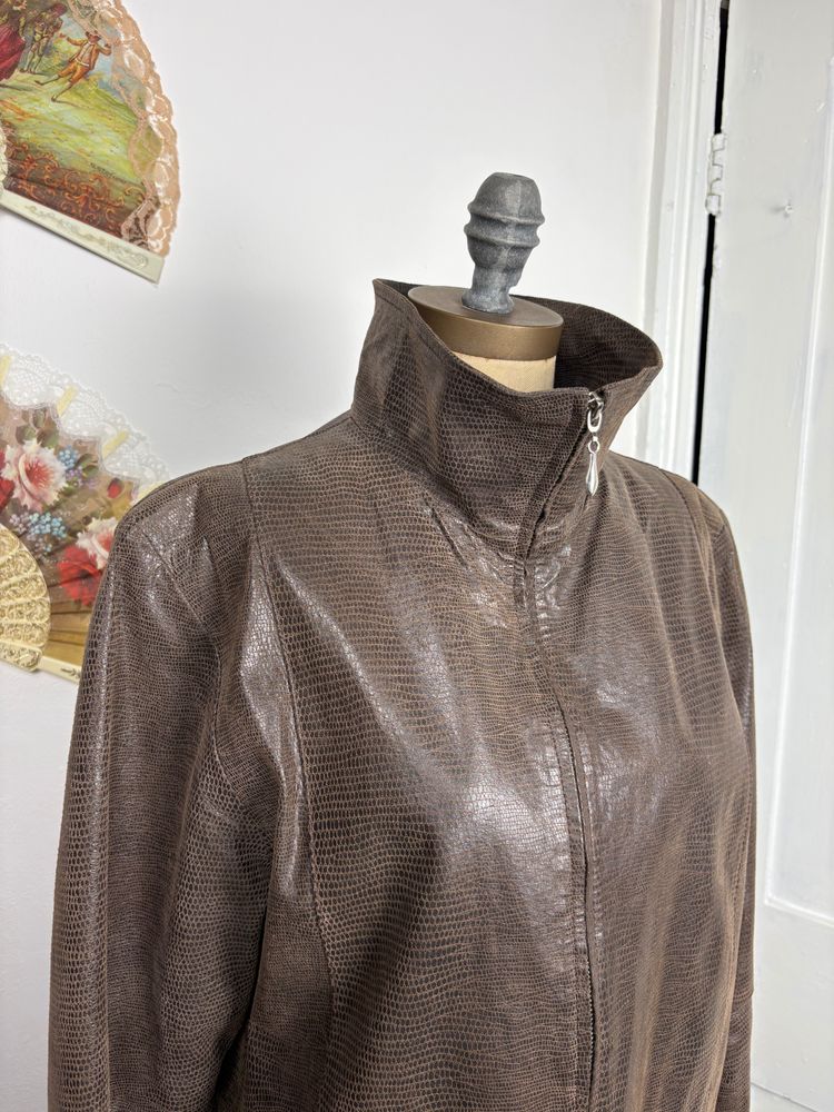 Vintage 80s/90s Lizard skin effect Leather zip up coat 4