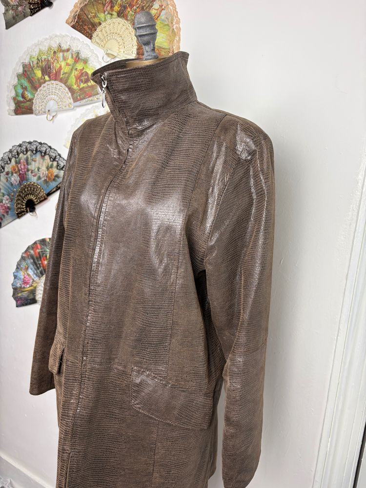 Vintage 80s/90s Lizard skin effect Leather zip up coat 3