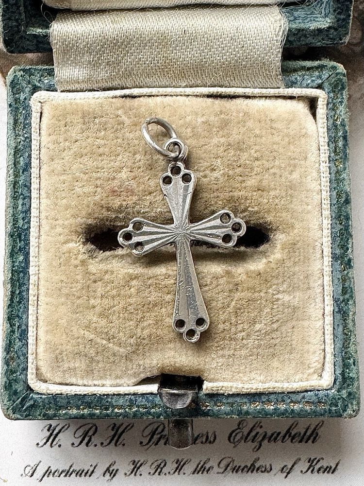 Vintage Solid Sterling Silver Engraved Baroque Gothic Cross - Charm Pendant