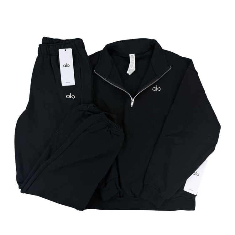 Alo Men’s Black Full 1/4 Zip & Cuffed Bottoms Tracksuit image 1