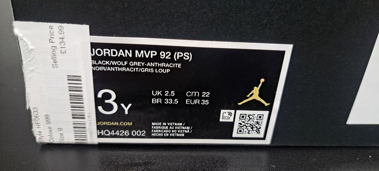 Jordan MVP 92 (PS) UK 2.5 EUR 35 Black WolfGrey Anthracite Brand New Box No Lid image 6