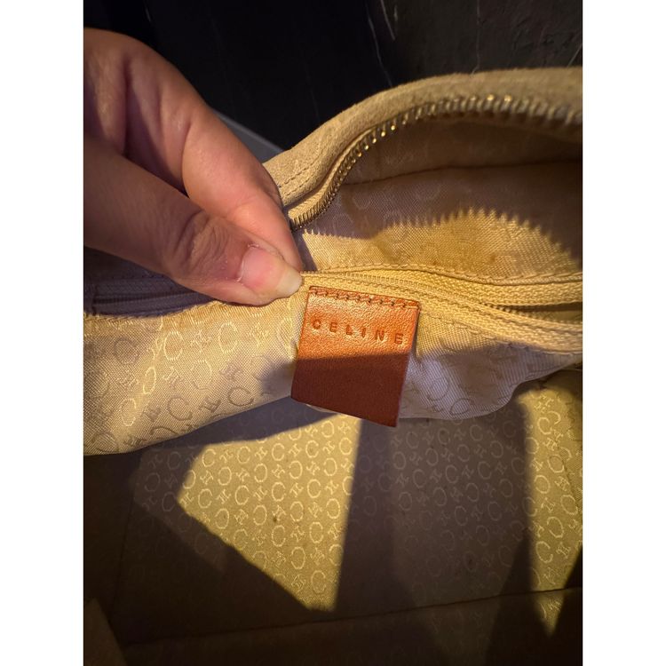 Vintage Céline Audra handbag / bowling bag in suede with C Macadam pattern and tanned leather imagen 9