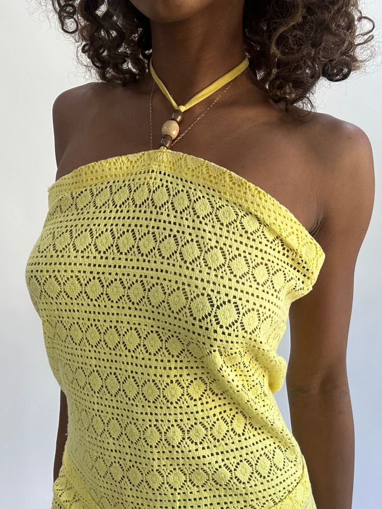 beach drop | small yellow crochet halterneck playsuit 2