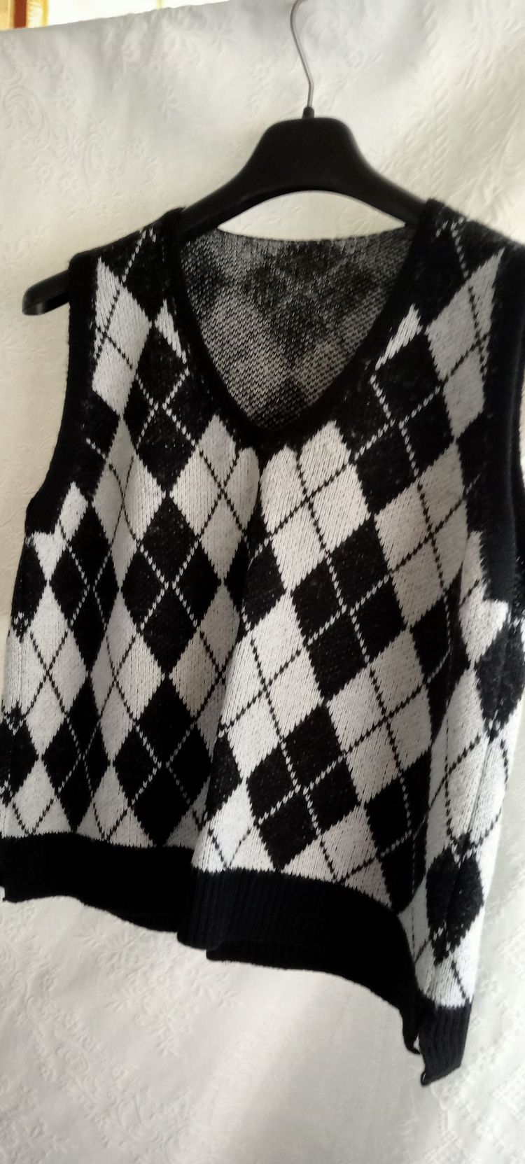 Gilet maglia rombi donna bianco/nero tg M