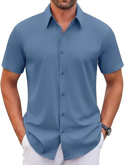 Blue Short Sleeve Button-Up Shirt image 2