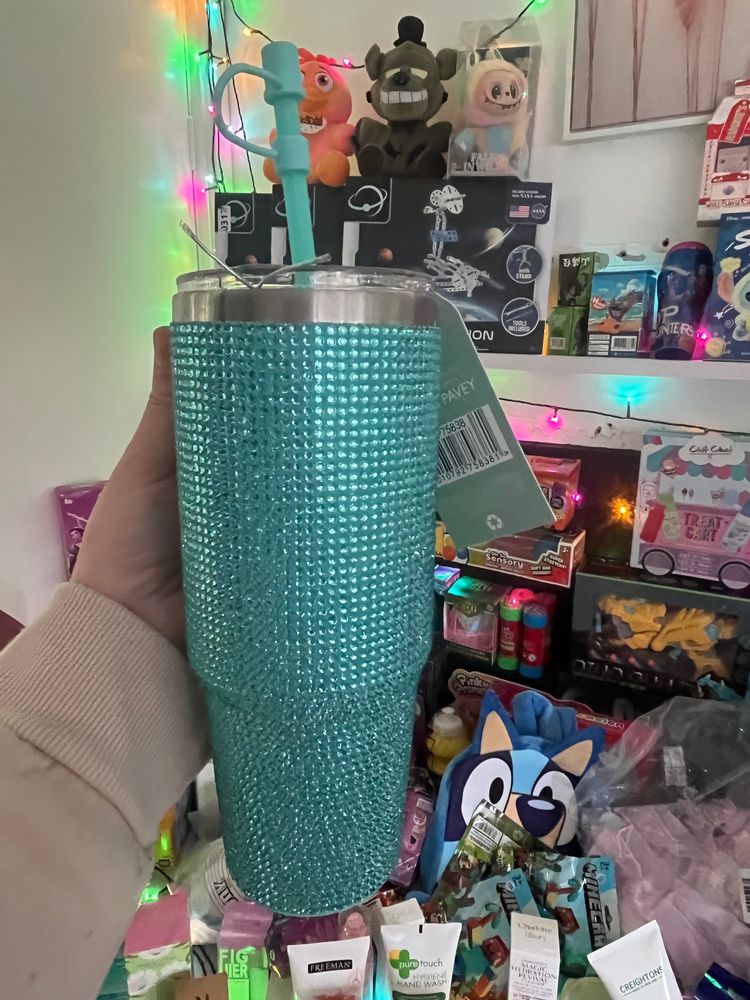 Other Turquoise Rhinestone Tumbler With Straw product image