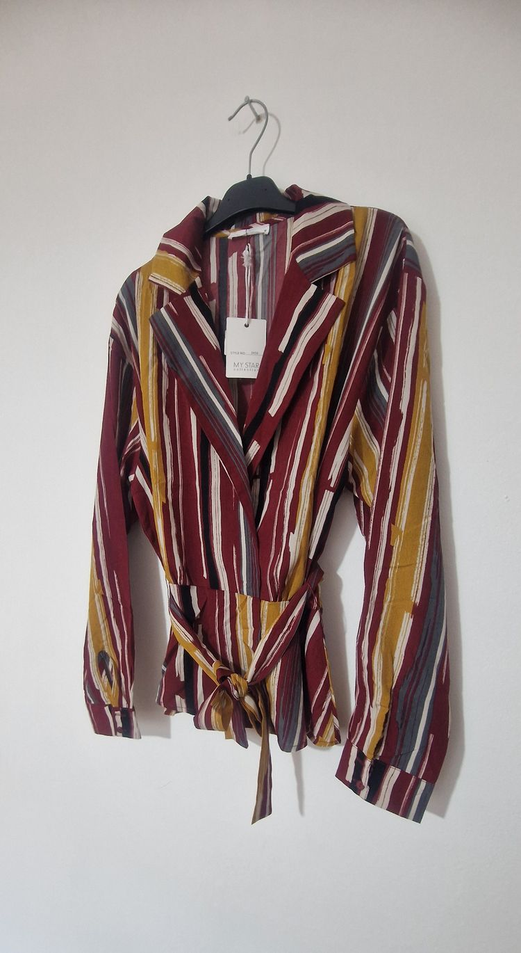 Striped Long Sleeve Blouse With Belt 2