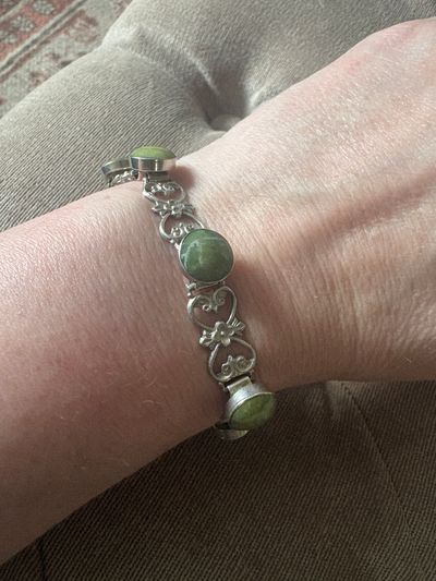 Silver Bracelet With Green Stone Accents