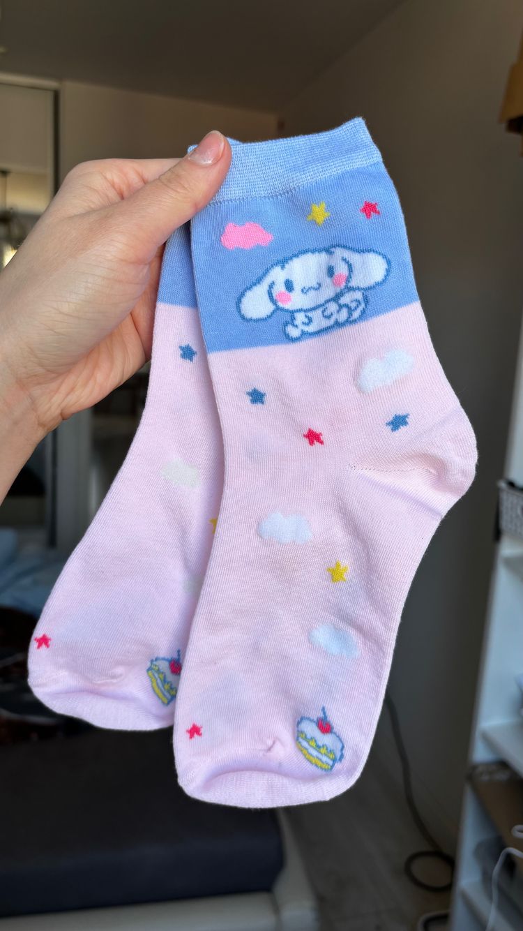 Pink And Blue Socks With Cartoon Character 36-40 