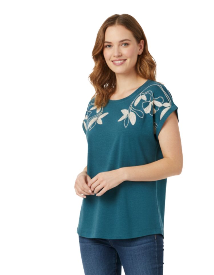 Women's Ivy Short Sleeve Embroidered T-Shirt in Teal Blue (Imperfect) image 1