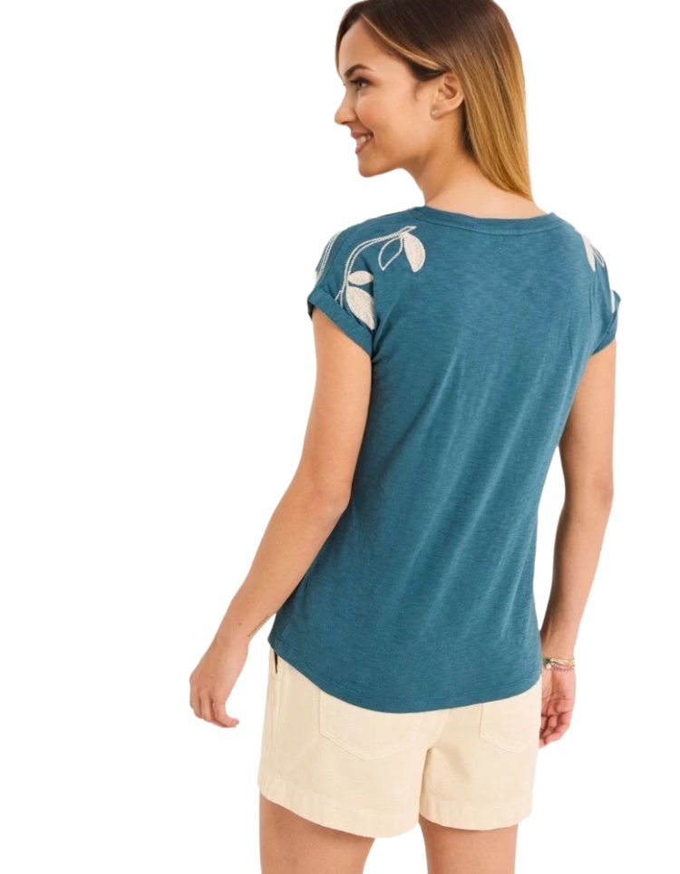 Women's Ivy Short Sleeve Embroidered T-Shirt in Teal Blue (Imperfect) image 4