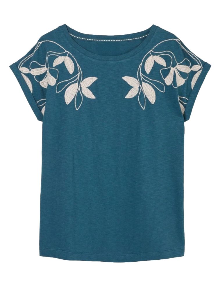Women's Ivy Short Sleeve Embroidered T-Shirt in Teal Blue (Imperfect) image 2