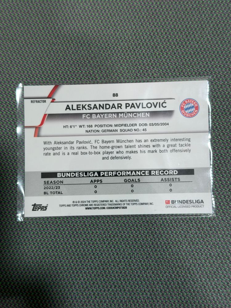 Topps Chrome Aleksandar Pavlovic 140/299 Refractor  image 2