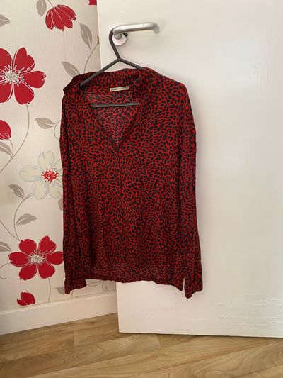 Pull & bear size medium red and black leopard print blouse
