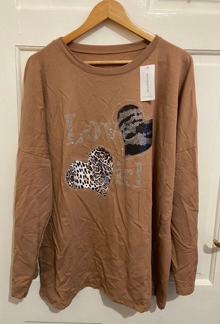 Brown Long Sleeve Shirt With Heart Designs XL