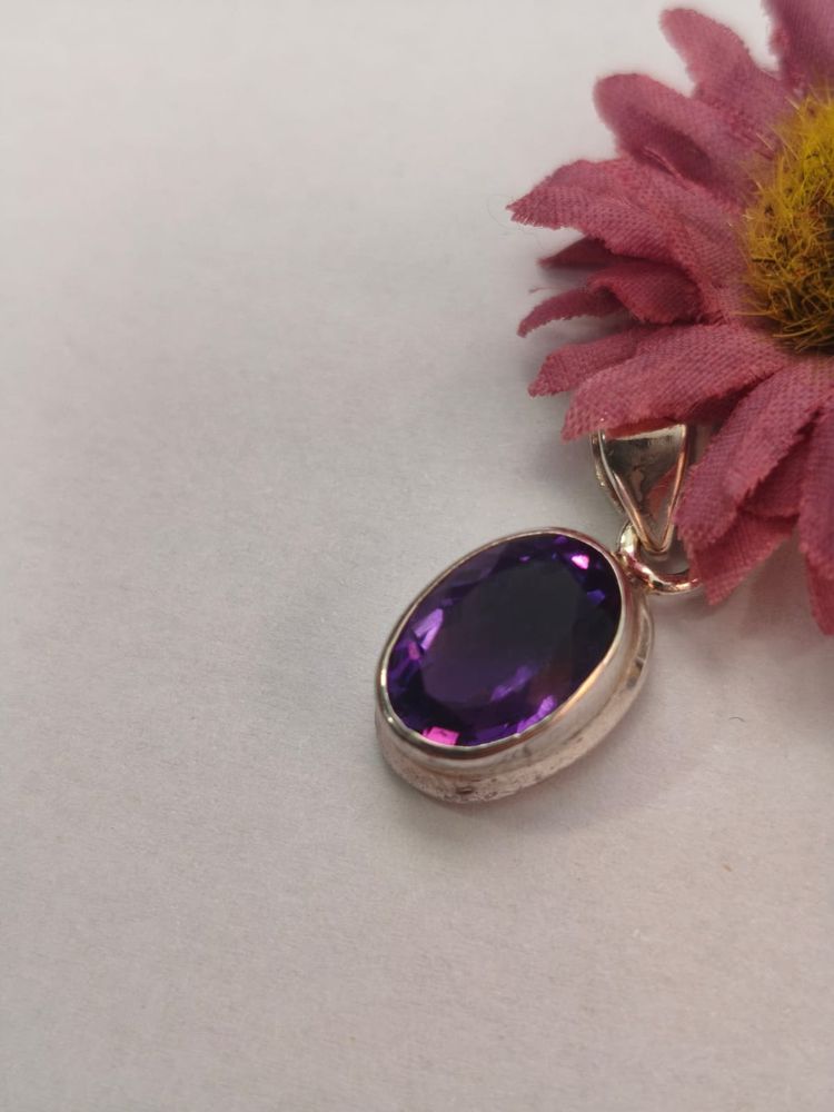 Colgante plata de LEY 925 - AMATISTA FACETADA-