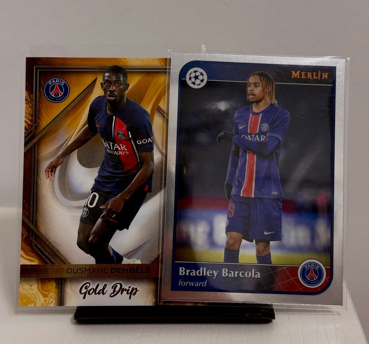 Paris Saint-Germain F.C. Lote Ousmane Dembele Topps PSG Gold drip 2024 + Bradley Barcola Topps Merlin 2025 product image