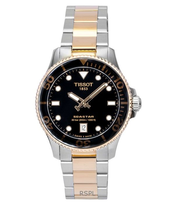Tissot Seastar 1000 Gold Tone Stainless Steel Black Dial Quartz Diver's T120.210.22.051.01 300M Men's Watch