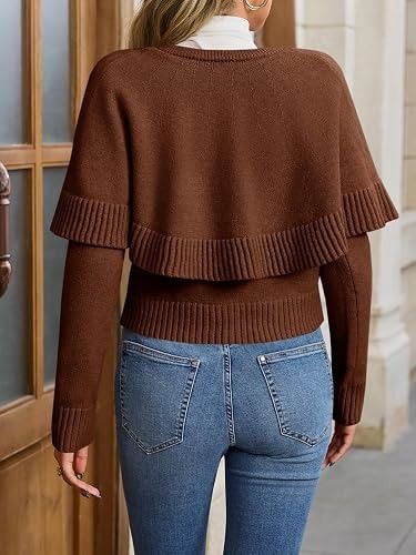 Brown Knit Button-Up Cardigan With Cape Detail imagen 2