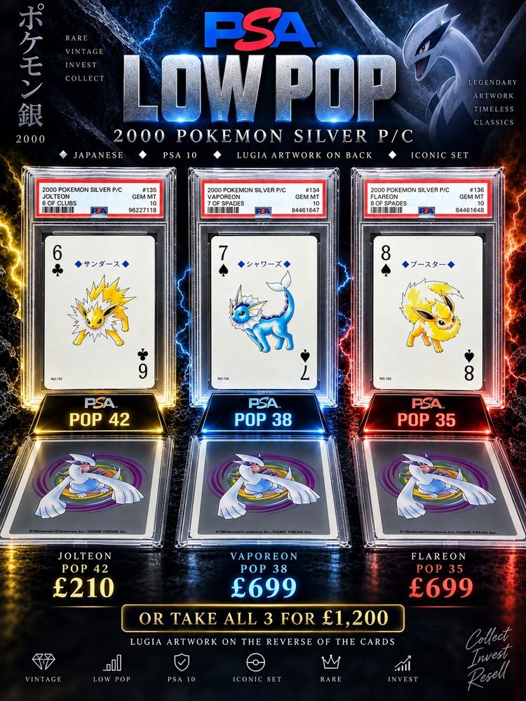 Immagine di PSA 10 jolteon, vaporean, flareon 2000 Pokemon Silver Playing Cards Set 1