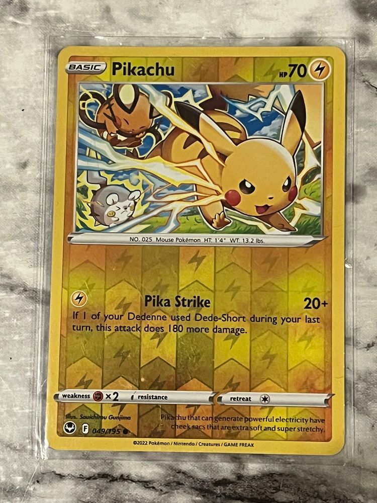1-ONE Pokemon Silver Tempest REVERSE HOLO FOIL Pikachu 049/195 TCG Card product image
